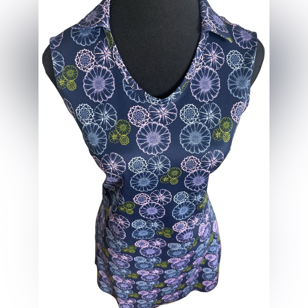 Puma Blue Floral Women's Golf Tennis V-Neck Sport Polo Dress - Medium - Picture 2 of 5